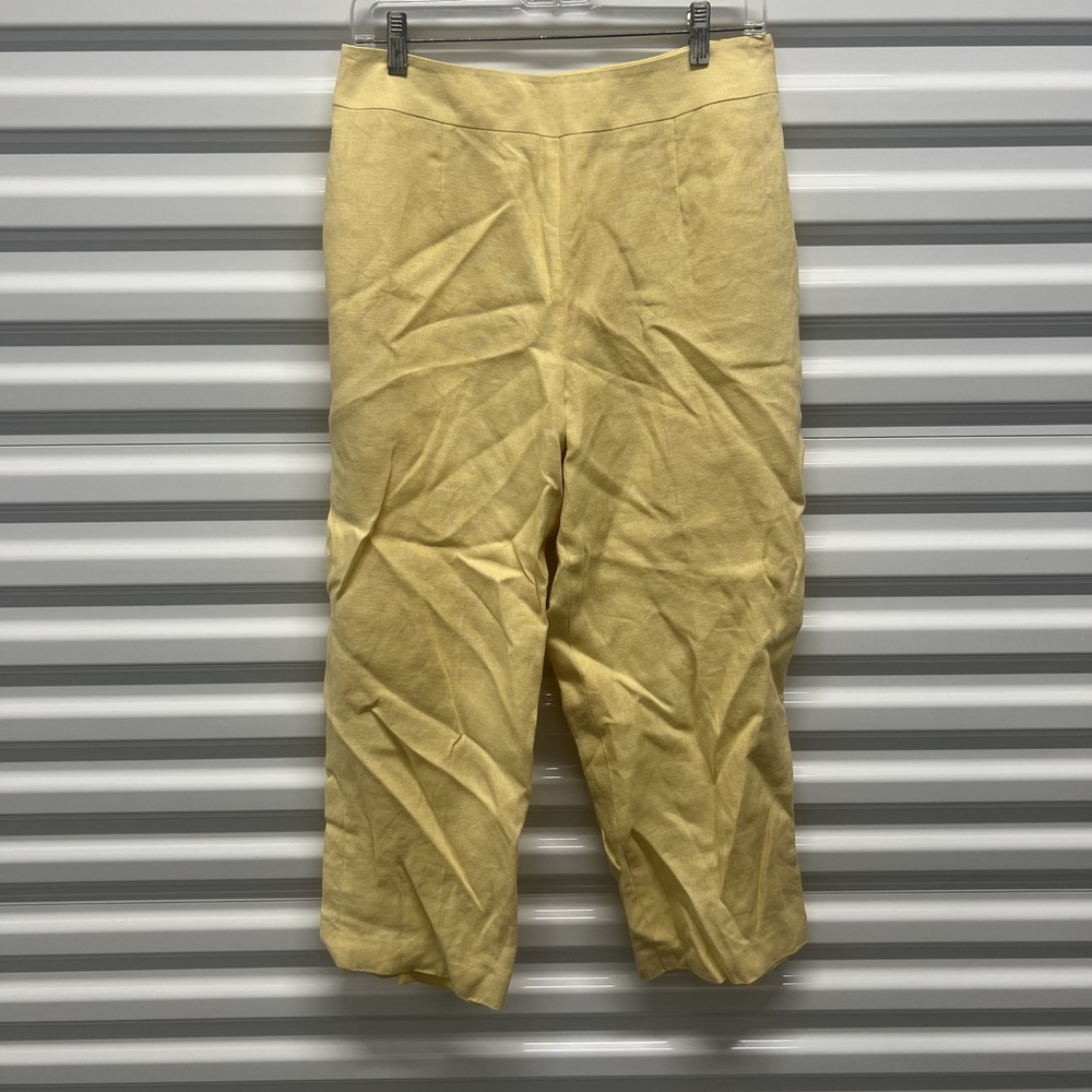 Talbots Size 10 Yellow 100% Irish Linen Cropped Pants Lined Side Zip Classic — photo 2